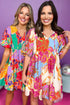Floral Print Split Neck Babydoll Dress